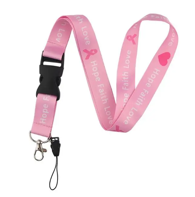 1 قطعة سلامة سرطان الثدي الوعي الوردي الشريط سحر الرقبة حزام الحبل للهاتف المحمول معرف اسم شارة حامل مفاتيح حلقة معدنية #4