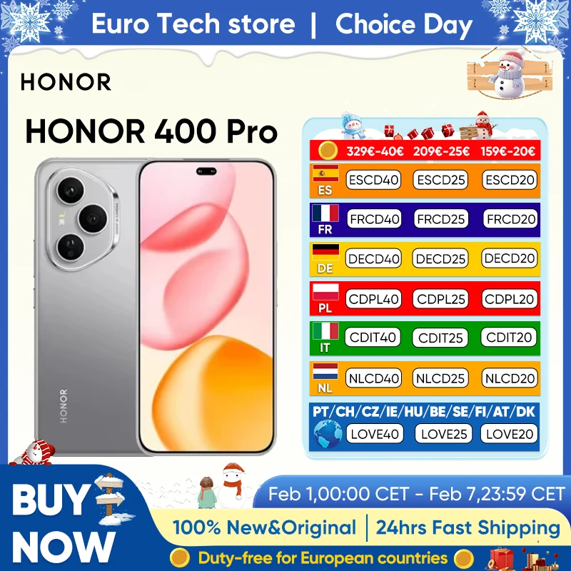 Version Globale HONOR 400 Pro 5G Smartphone 6,7″ AMOLED Snapdragon 8 Gen 3 MagicOS 9.0 Objectif IA Ultra HD 200MP 6000mAh 100W eSIM
