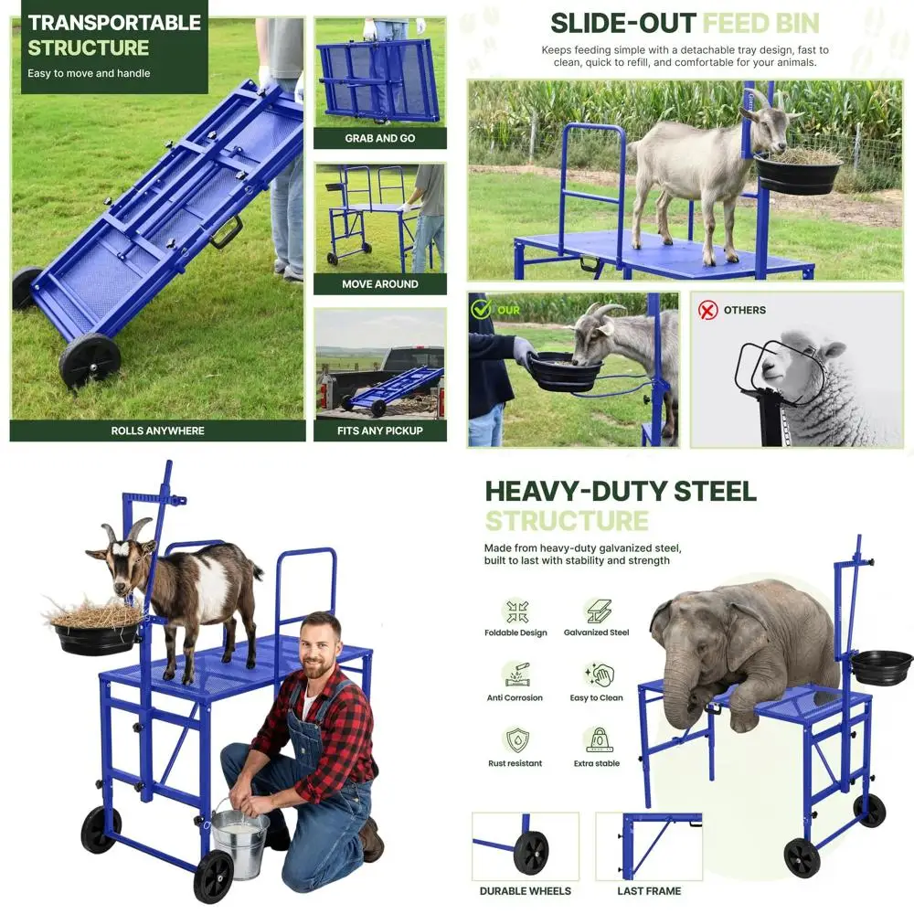 

Adjustable Goat Stand with Legs, Grooming and Hoof Trimming, Heavy-Duty Steel, Blue