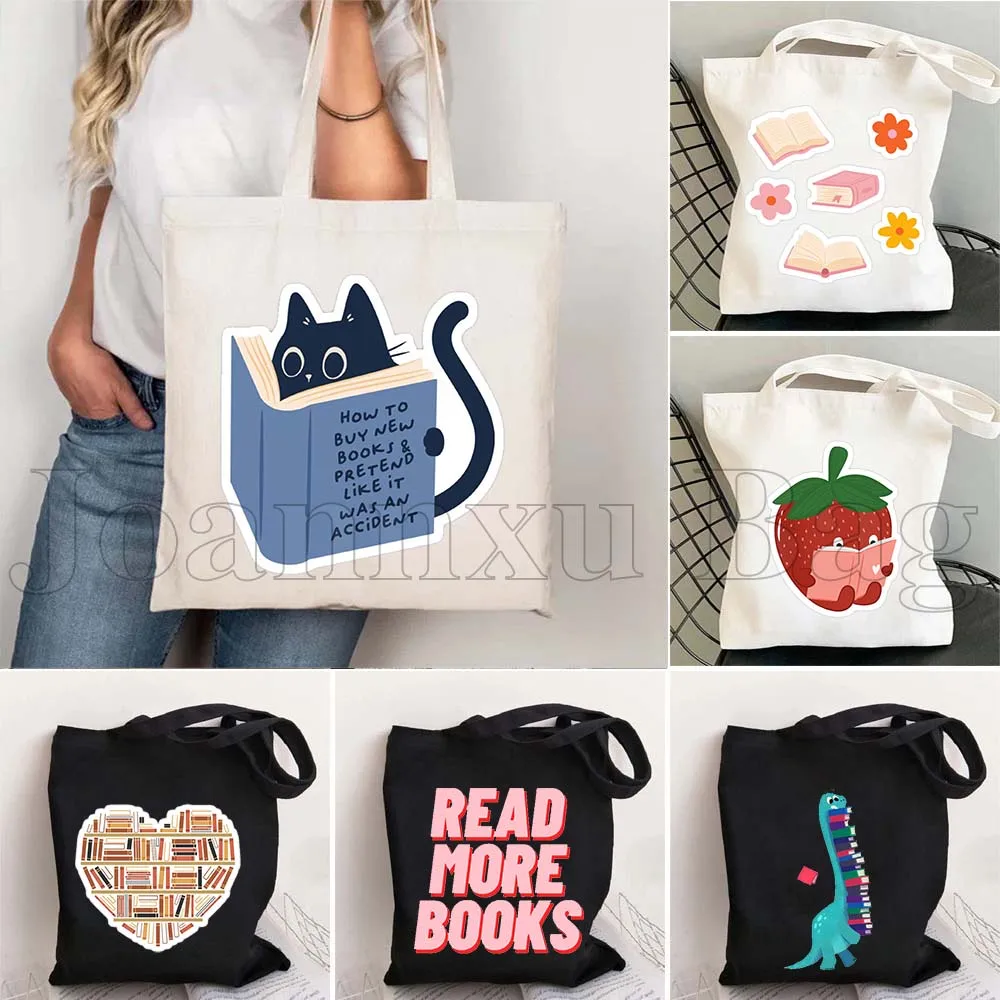 

Забавная сумка-шоппер с принтом для любителей книг: милый цветочный узор, сердце, кот. Подарок для женщин. Холщовая сумка-тоут в стиле Харадзюку, повседневная сумка.