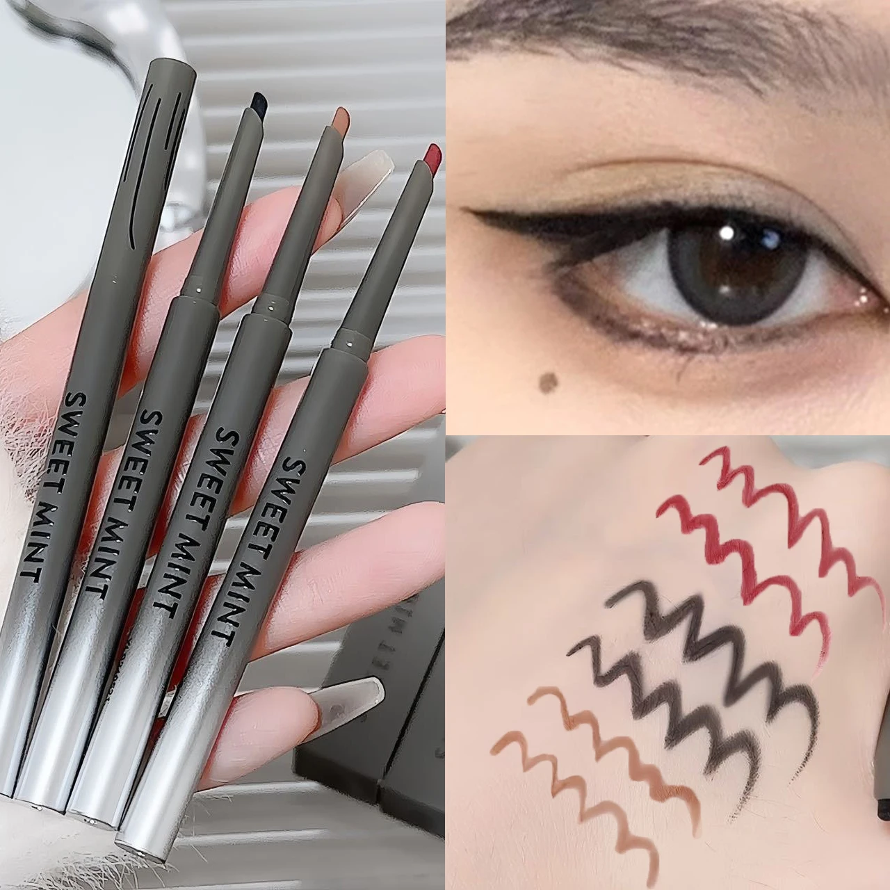 Delineador de olhos sedoso de longa duração, caneta delineadora natural fosca vinho tinto, fácil de colorir, à prova d'água, maquiagem para os olhos, cosméticos