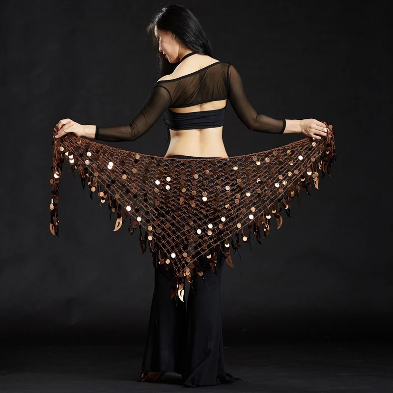 Belly Dance Cymbal Triangle Shawl Mermaid Hip Scarf Waist Chain Performance Costume Set