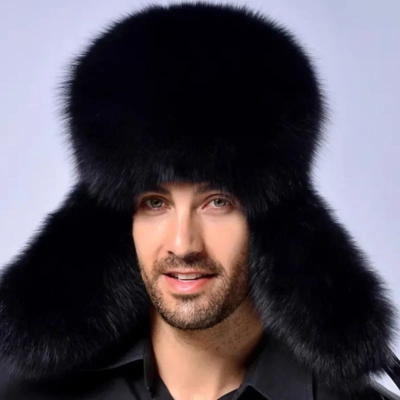 Winter Men\'s Warm Faux Fur Bomber Hat Ushanka Cap Leather Trapper Russian Man Ski Hats Soviet Caps Шапка Ушанка Женская