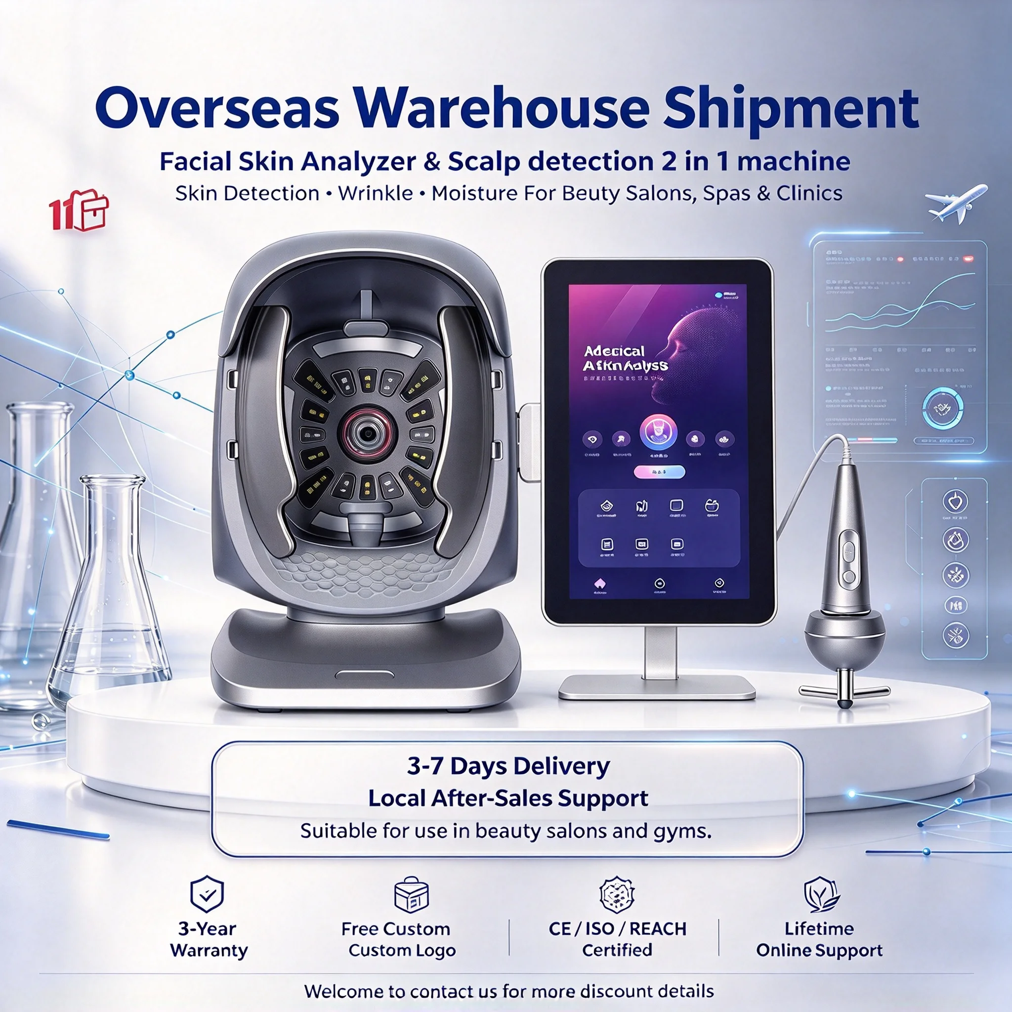 X3 Pro Skin Analyzer Machine 15.6 Inch 3D AI Facial Skin Scanner 8 Light Spectrum Skin Hair Analysis Detector For Beauty Salon B