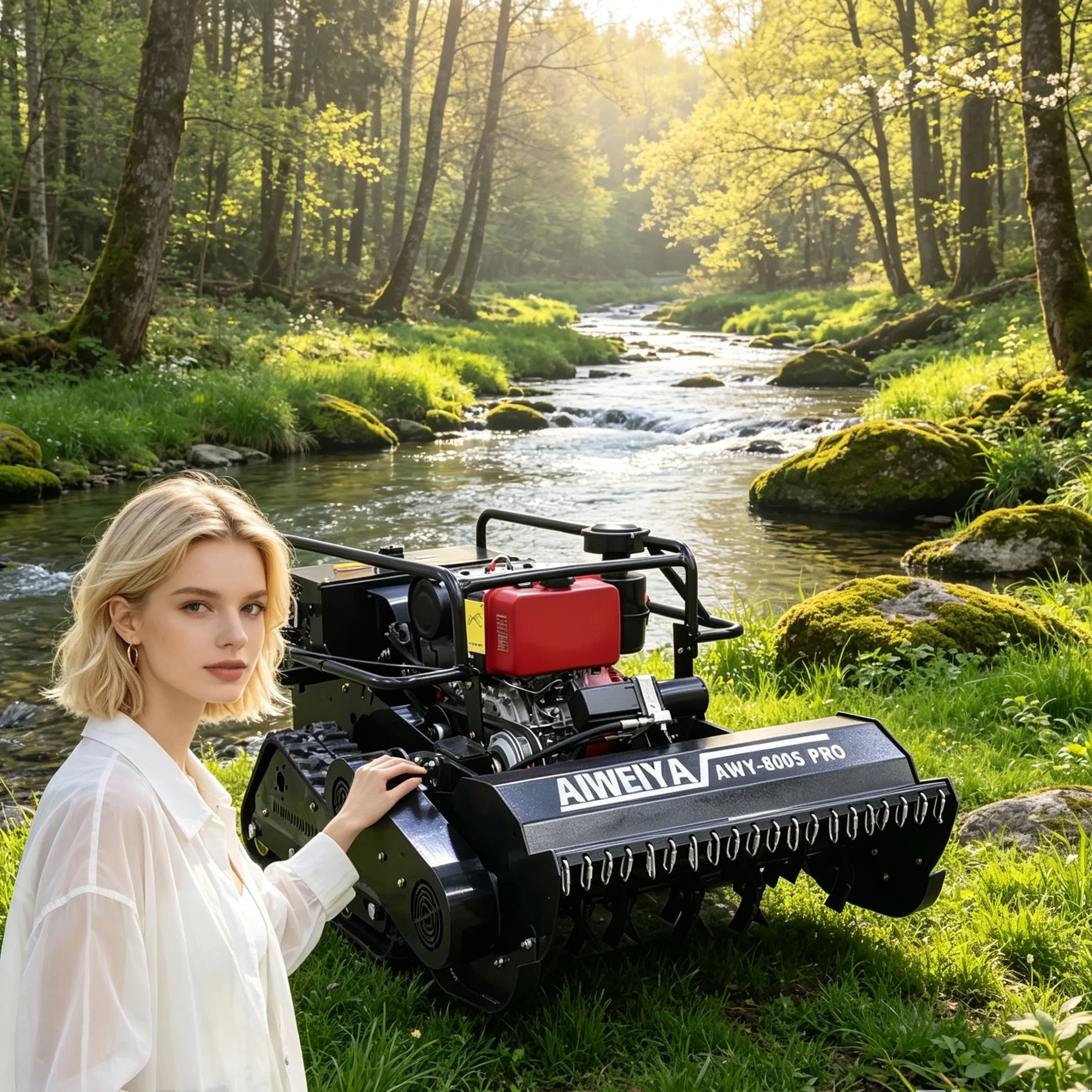 Customized Self Propelled Remote Control Black Diesel 800Spro Brush Cutter, Crawler 4‑Stroke Engine Mulcher for Slope Vegetation