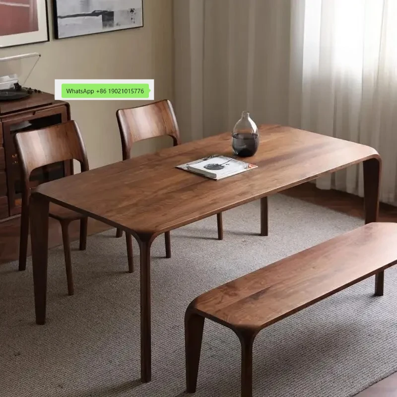 Nordic all solid wood Myanmar teak dining table Modern rectangular dining table Study household long table