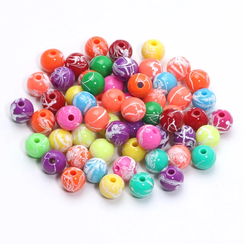 Colorful Round Balls Spacer Beads 8/10/12mm White Graffiti Acrylic Beads For Jewelry Making DIY Jewelry Handicrafts Accessories