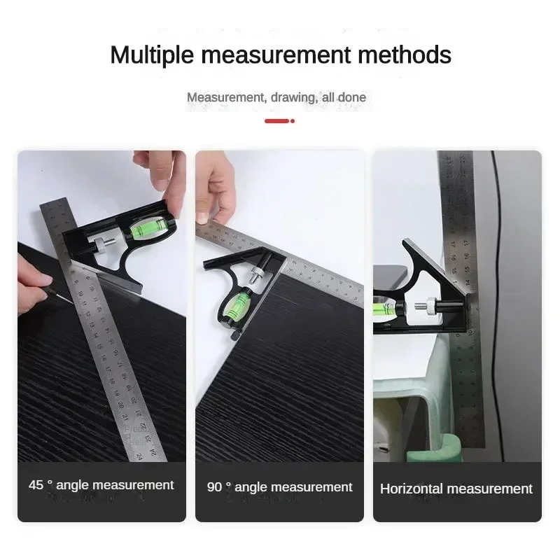 Angle Square Measuring Tools Set Precise Stainless Steel Aluminium Durable Adjustable Combination Spirit Level 12\