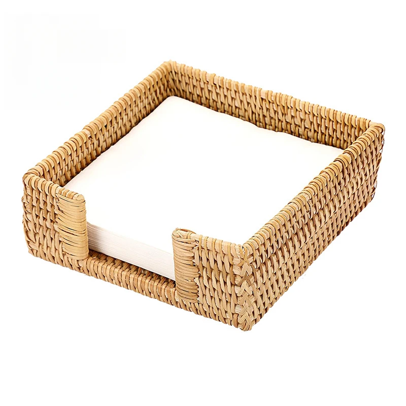 Tissue Box Holder Handwoven Storage Basket Rustic Country Style Natural Straw Weaving for Home Kitchen Dining Table Organizer