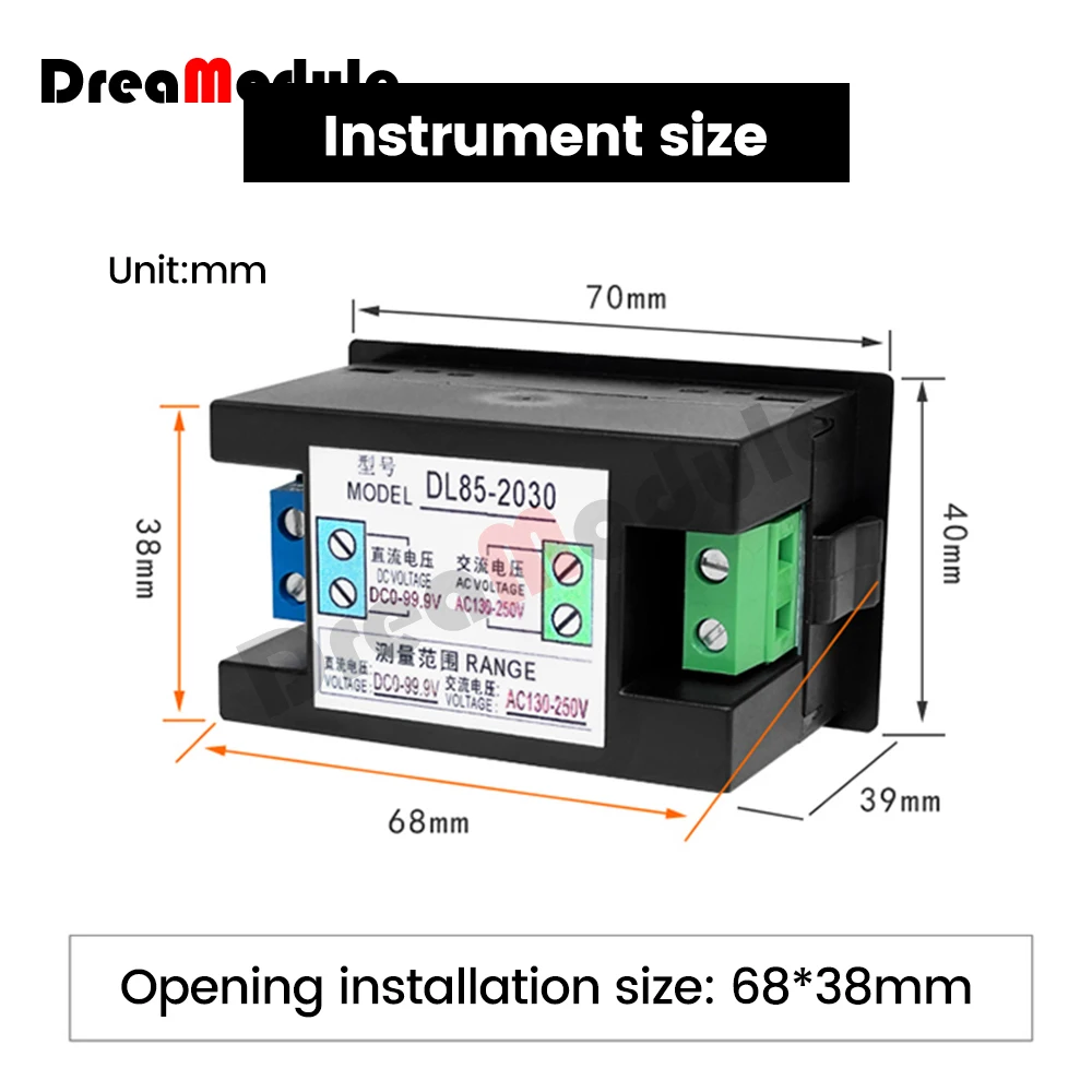 Imagem -03 - Voltímetro Digital Dl852030 ch ac 80150v dc 0-99.9v Adequado para Comutação Power Inverter Distribuição Automação Etc ac dc