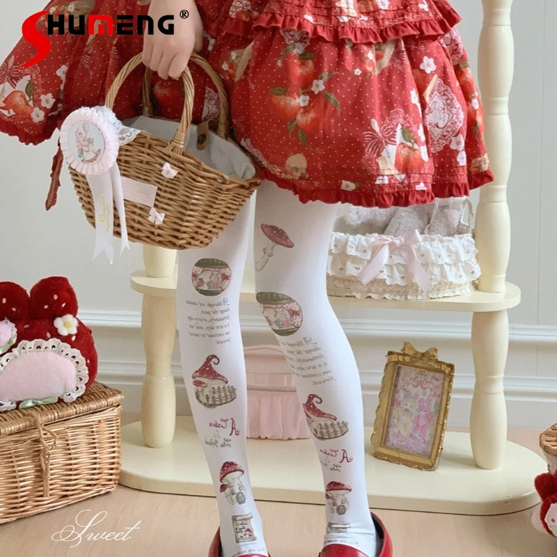 

Y2k Kawaii Lolita TightsWomen's Spring Skin Beauty Hosiery Velvet Printing Pantyhose Japanese Rojita Style Sweet Cute Stockings