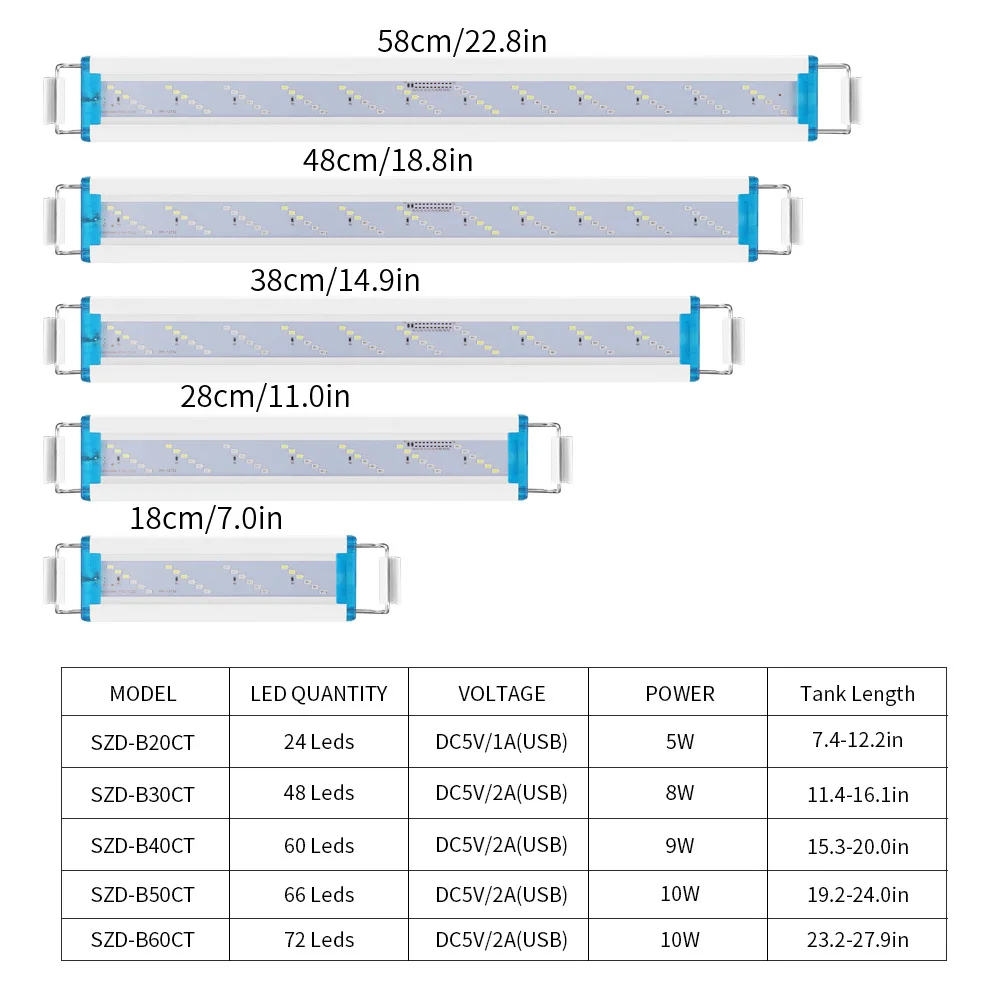 USB Ultra Dünne LED-Aquariumleuchte, Wasserpflanzenleuchte, erweiterbare Clip-On-Leuchte mit Timer und Dimmer, 18-71 cm, für Fischbecken – Detail 9