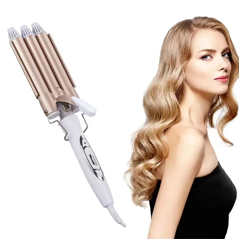 

Двойное напряжение, 3-створчатая керамическая палочка для завивки волос, электрический инструмент для укладки, нагреватель PTC, ЖК-дисплей, размахивающий ствол, утюг для домашнего использования