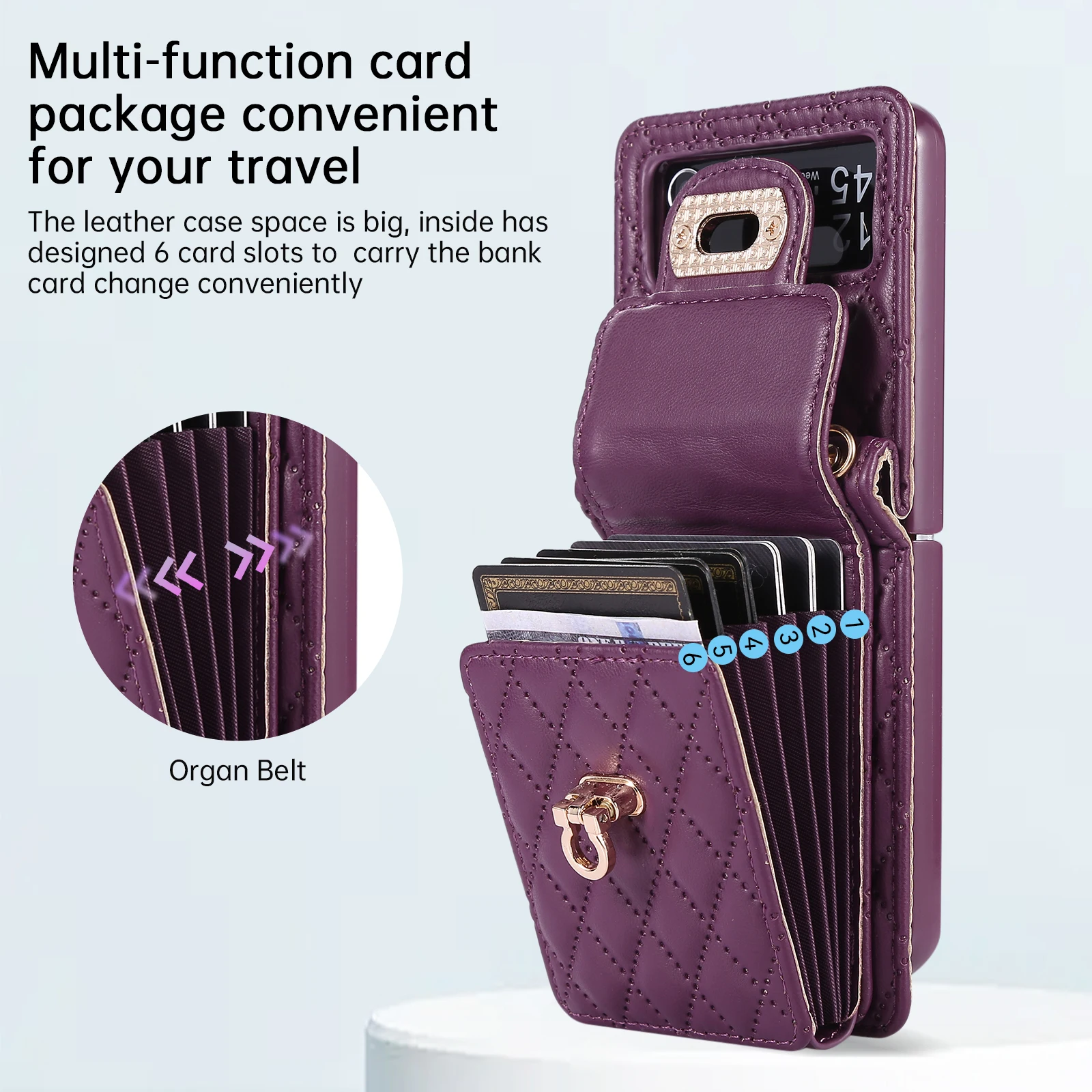 Fashion Rhombus Crossbody Lanyard PU Leather Wallet Card Holders Case For Samsung Galaxy Z Flip 5 4 3 5G Shockproof Cover Coque — zdjęcie produktu 2