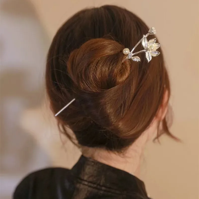

Guofeng заколка для волос с листьями гинкго, женская металлическая заколка с жемчугом, простая заколка для волос с шаровой головкой на затылке, заколка для волос, элегантный головной убор