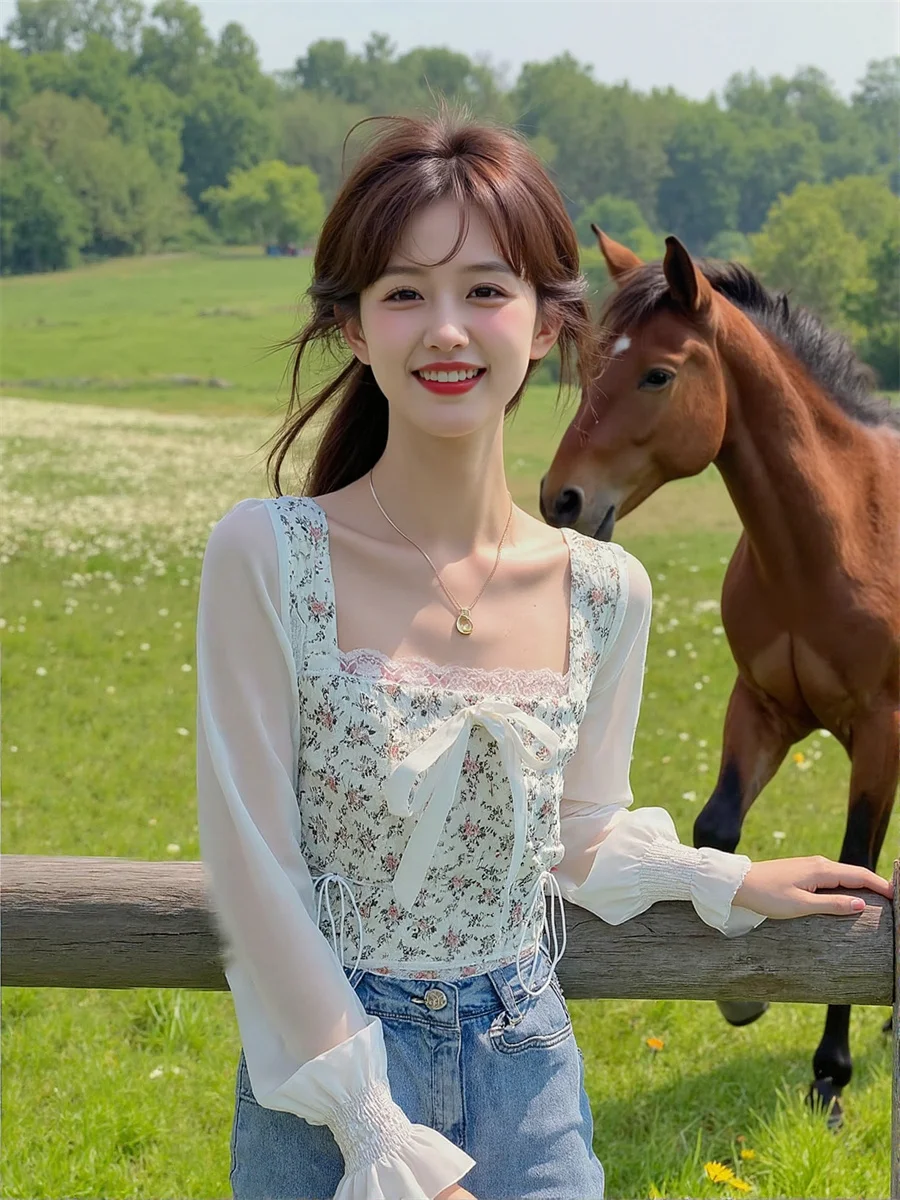 Blusas de verão femininas árvore comestível fungo algodão estilo coreano elegante feminino manga longa chiffon túnica roupas vintage branco