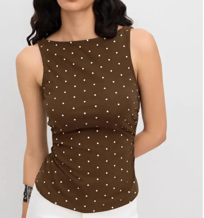 المرأة Y2K الجمالية الجنية تانك القمم بلوزات بلا اكمام طاقم الرقبة التعادل متابعة النقاط طباعة سليم صالح كاميس الصيف كلوبوير #3