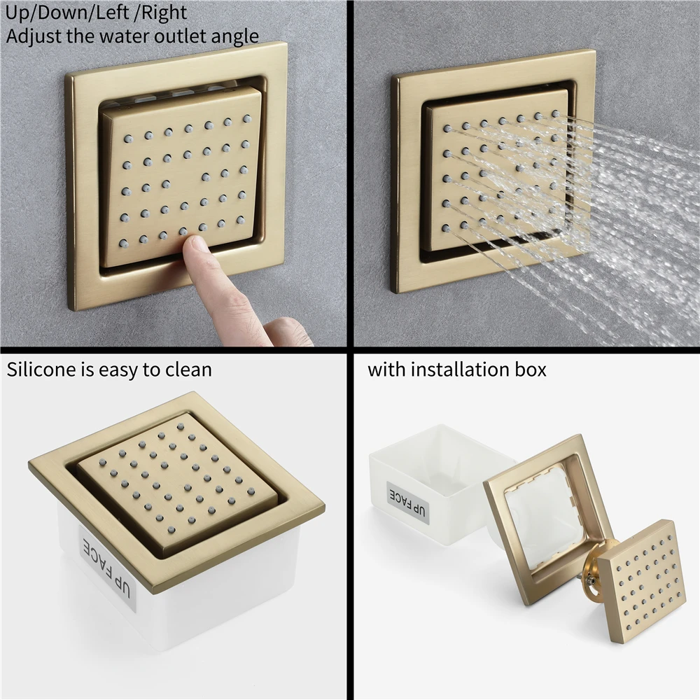 Torneira de Chuveiro para Banheiro com LED e Música, Cabeça de Chuveiro de 36*12 Polegadas com Display de Temperatura e Corpo Principal em Latão