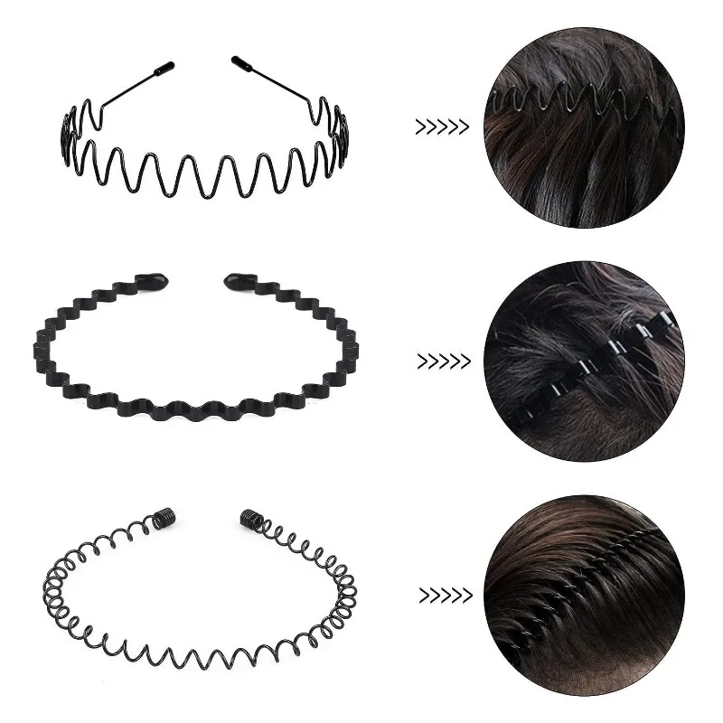 1/6pcs Fashion Metal Hair Band uomo donna Unisex Black Wavy Hair Head Hoop Band Sports Headband Hairband accessori per capelli regalo