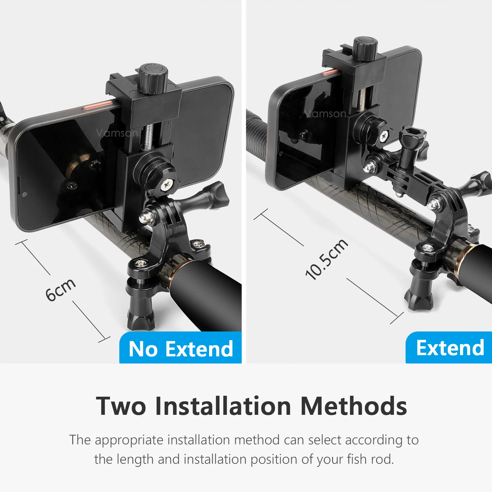 Vamson Fishing Rod Holder for iPhone CellPhone Smartphone Bluetooth Controller for Mobile Phone Holder for Insta360 Gopro Dji