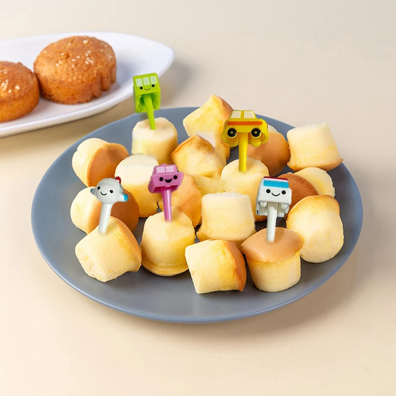6/11Pcs Cartoon Car Airplane Fruit Forks Plastic Mini Kids Cake Toothpick Dessert Fork Food Picks Bento Lunch Box Decor