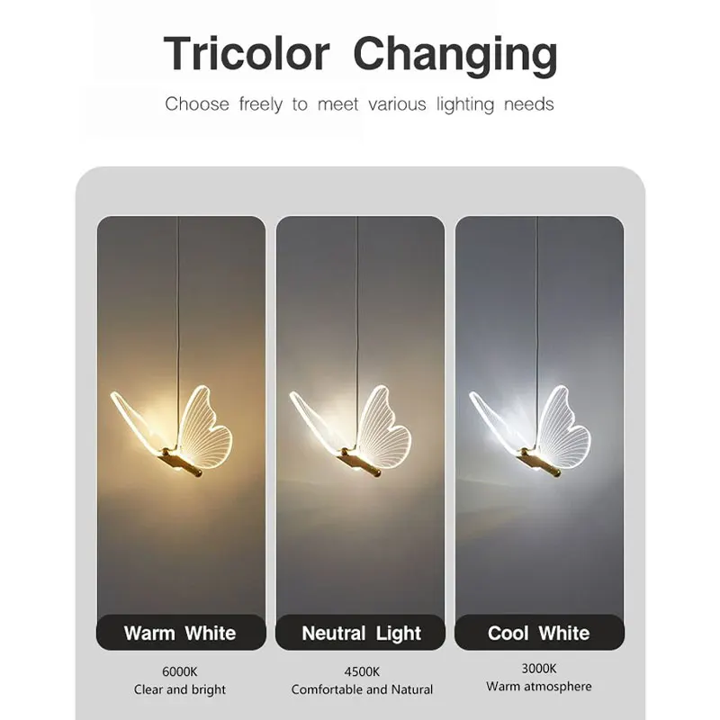 Indoor Golden Butterfly LED Pendant Lights Hanging Lamps for Kitchen Dinning Bedroom Chandelier Lighting Fixtures Home AC85-265V