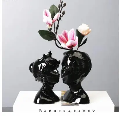 European-style Cute Boy Girl Ceramic Flower Pot Arrangement Container Half-length Avatar Vase Hydroponic Countertop Decor