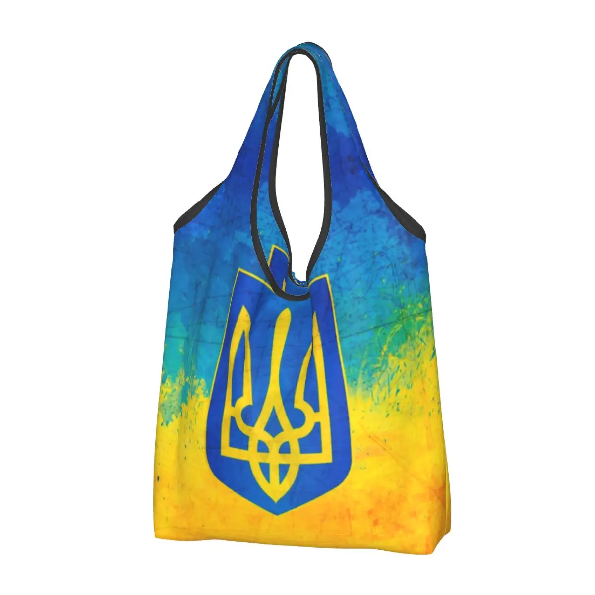 Funny Printing Ukrainian Flag Tote Shopping Bag Portable Shopper Shoulder Ukraine Coat Of Arms Handbag