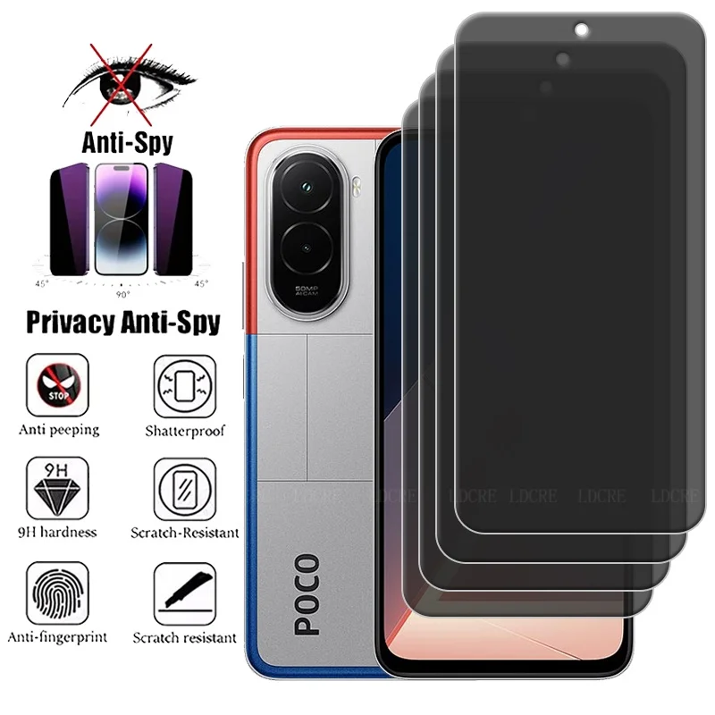 1/2/3/4Pcs For Xiaomi Poco M7 Glass Poco M7 4G Screen Protector 9H HD Phone Protective Anti-Spy Privacy Tempered Glass Poco M7
