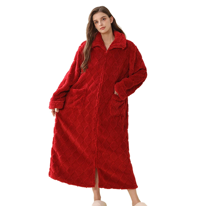 Thicken Coral Fleece Zipper Kimono Robe Women And Men Winter Sleepwear Warm Flannel Sleepwear Plus Size Home Clothes Pajamas