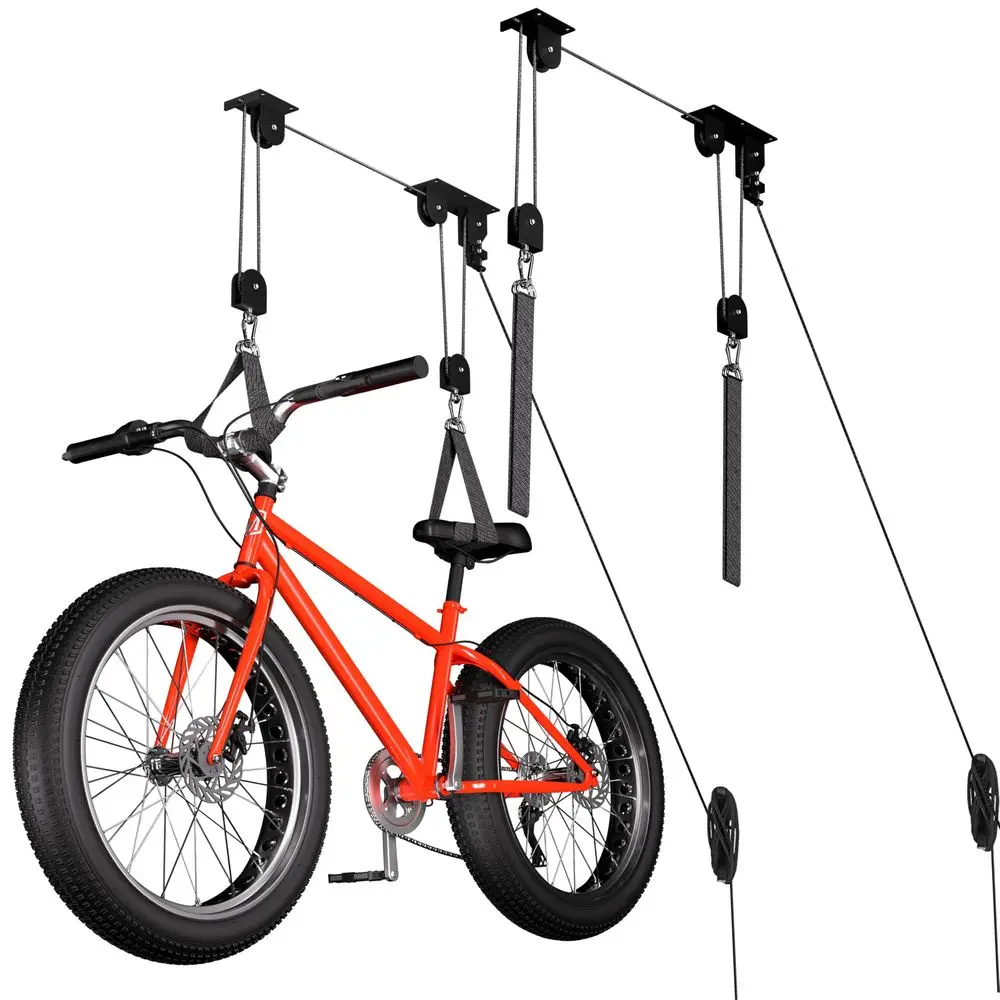 

Pack Bike Hoist, Heavy Duty Ebike Lift Pulley System for Garage Ceiling Overhead Storage for Bicycle, Ladders, Snowboard, Holds
