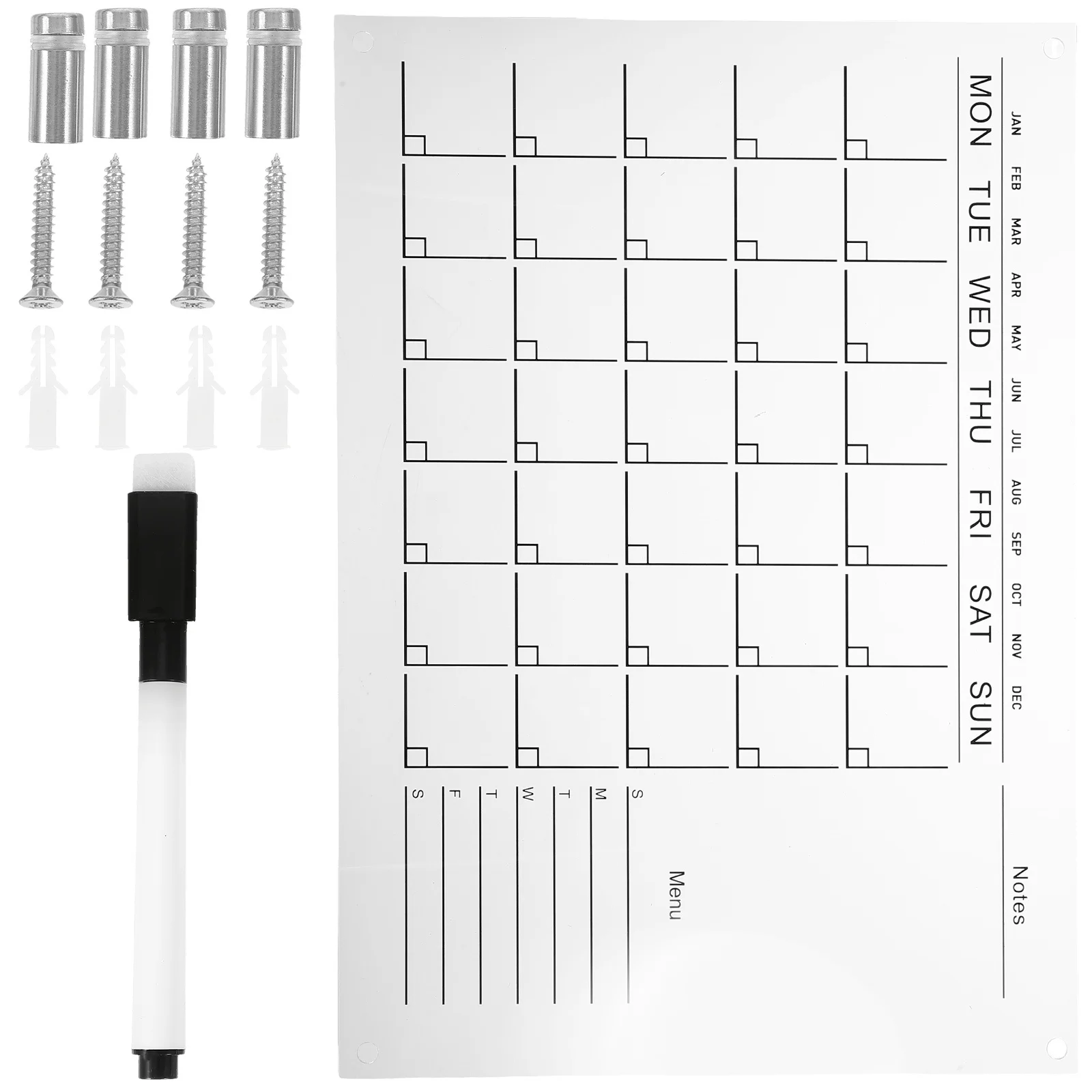 مجموعة واحدة من تقويم الحائط الأكريليكي الشفاف المعلق لوحة مخططة أسبوعية للمسح الجاف ولوحة مذكرة للكتابة للمكتب المنزلي