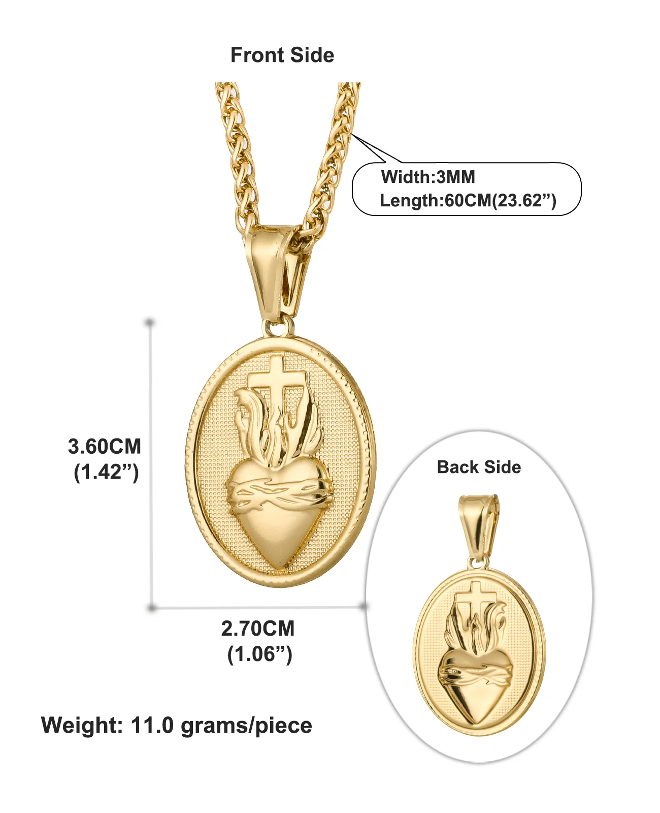 Diyalo 3 ألوان تميمة القلب المقدس ميدالية الفولاذ المقاوم للصدأ ميدالية قلادة عقد دي اي واي مجوهرات الدينية هدايا تذكار