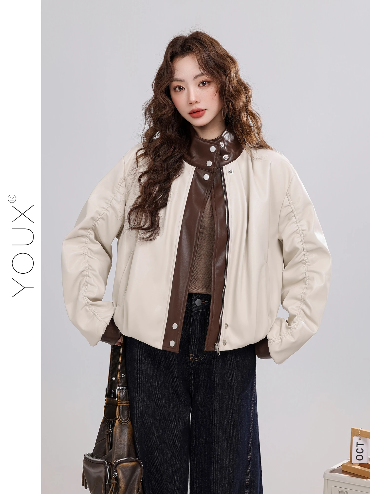 

Модная минималистичная кожаная куртка с воротником-стойкой и хлопковой подкладкой, женская, зимняя, новинка, молодежная, повседневная, ветрозащитная