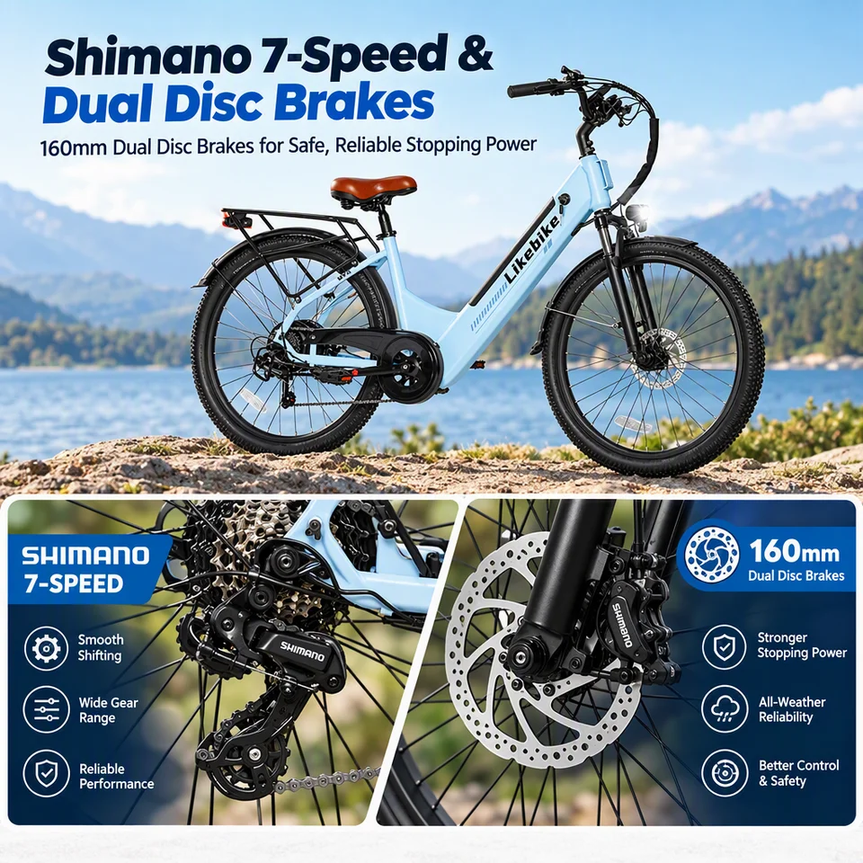 Electric Bike 26" Step-Thru Frame, 1500W Peak Ebike, 48V 13.5Ah UL Certified Battery, 5 Riding Modes, 7-Speed & Dual Disc Brakes, All-Terrain Electric Bicycle with Rear Rack image 8