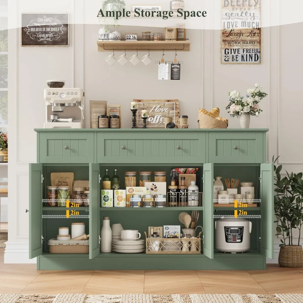 خزانة بوفيه مطبخ حديثة مقاس 55 بوصة مع أدراج وتخزين بار القهوة الخشبي القابل للتعديل