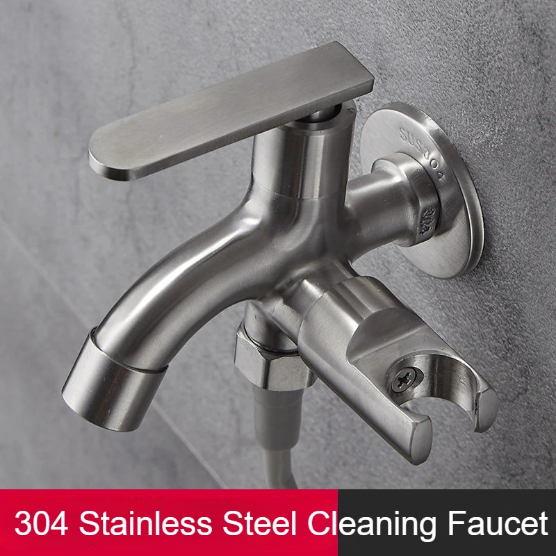 

Bathroom Stainless Steel Faucet Toilet Cleaning Kit Bathroom Toilet Pipe Sprayer Household Double Tap Bathroom Accessories