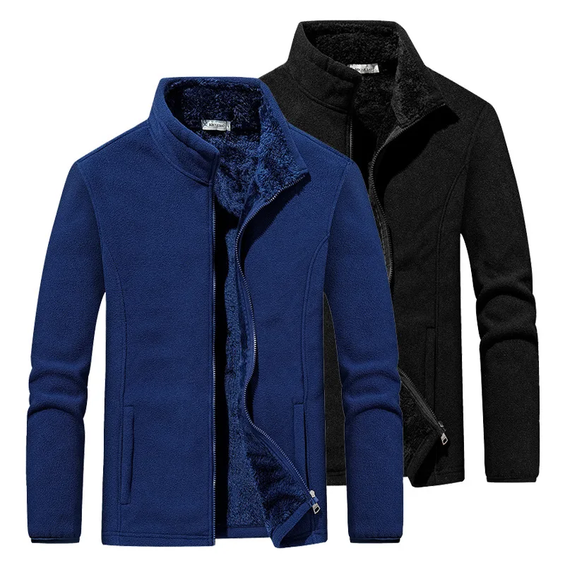 

2024 Winter Mens Warm Standing Collar Fleece Jacket Big Size Thickened Sweater Zipper Cardigan Loose Jacket