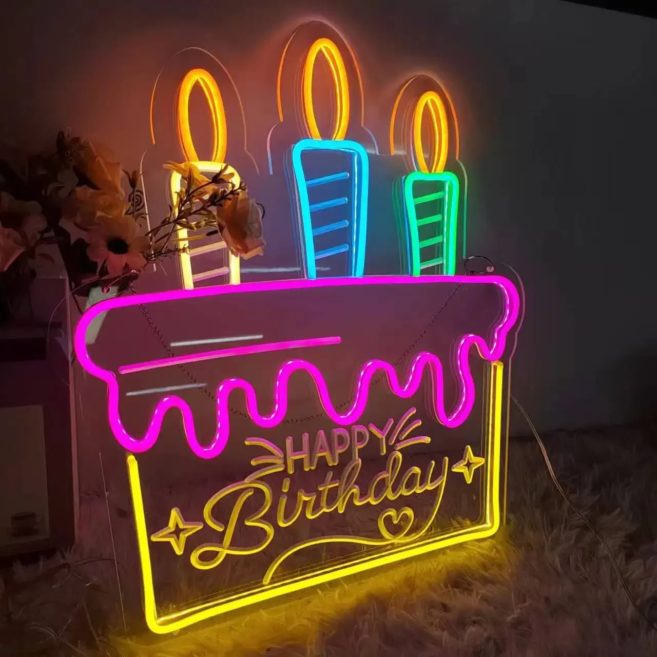 Party Decor Happy Birthday Neon Led Sign Light for Wall Decor Wedding Party Crown Hello Neon Light Wedding Sign Gift