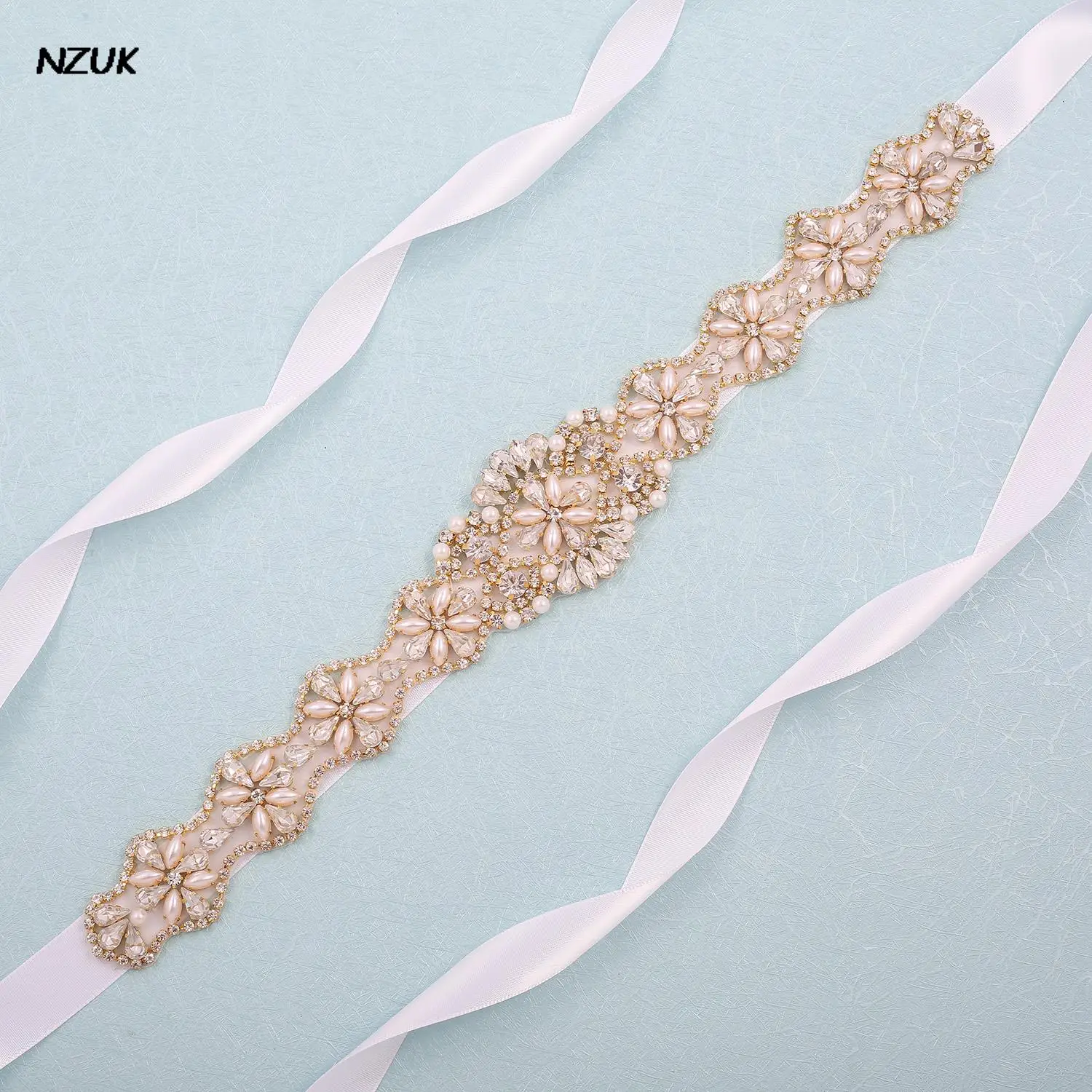 NZUK Rhinestone Beaded Wedding Dress Belt Bling Bridal Belt Handmade Satin Sah Belt female belt for dress