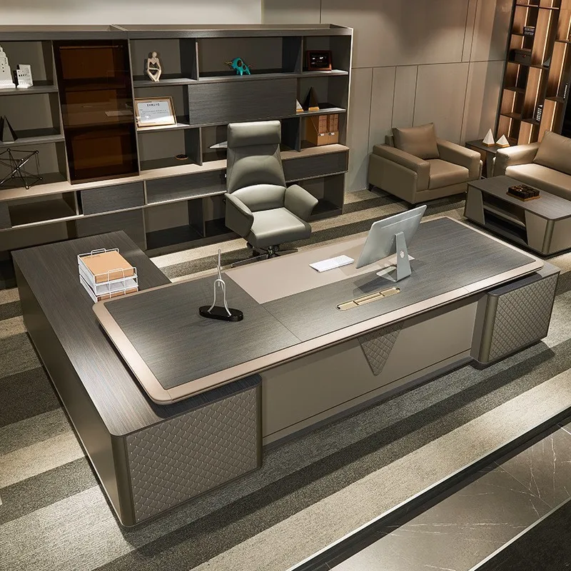 Wholesale Modern MDF Executive Office Desk With Side Cabinet Storage Cable Box 5 Year Warranty Factory Direct Light Luxury