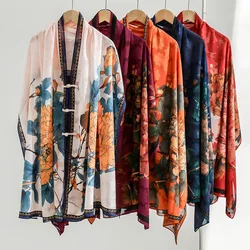 Retro Chinese Style Women's Pashmina Cashmere Scarf Spring Summer New Printing Shawl Oversize Soft Scarves Beach Sunscreen Wraps