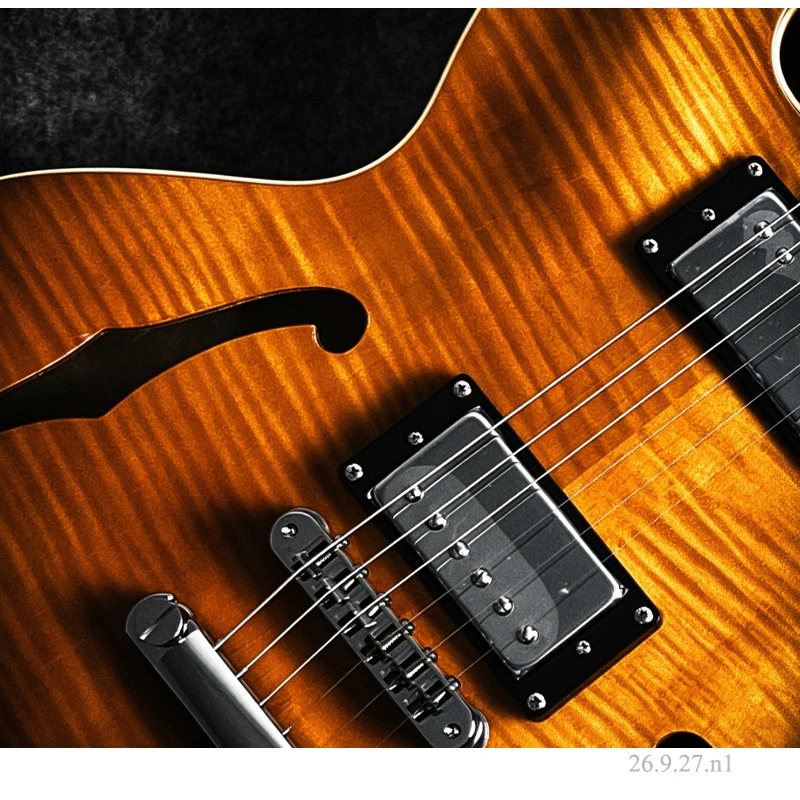 Semi-Hollow Electric Guitar No Pickguard and Block Inlay with Chrome Hardwaree 335