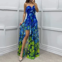 Ellafads Maxi kleid Frauen Sommer elegante ärmellose Tube Top gekräuselte Seide Satin ärmellose unregelmäßige Abend Strand Maxi kleider