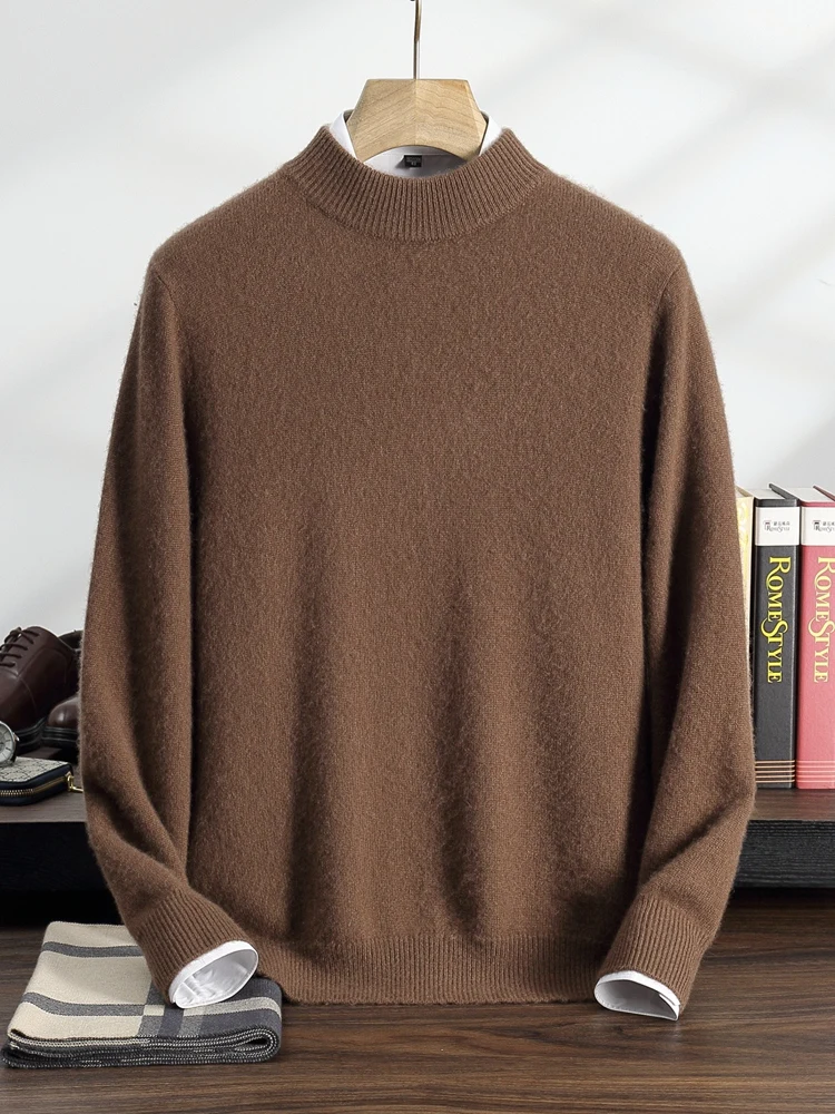 TLOML Suéter masculino grosso 100% caxemira, gola redonda, manga comprida, pulôver, outono inverno, macio, quente, malhas de caxemira, tops casuais inteligentes