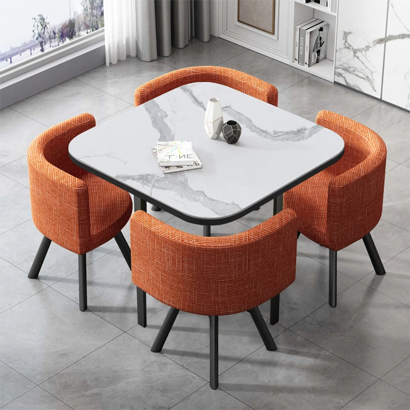 Can store space-saving rock slab dining table household small apartment dining table store negotiation table and chair combinati