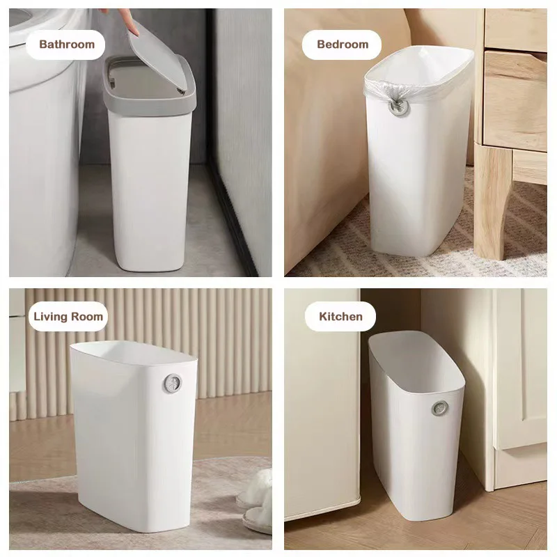 Plastic Waste Bin Trash Can for Kitchen Bathroom Trash Bin Bedroom Living Room Home Dustbin without Pressure Ring Garbage Can