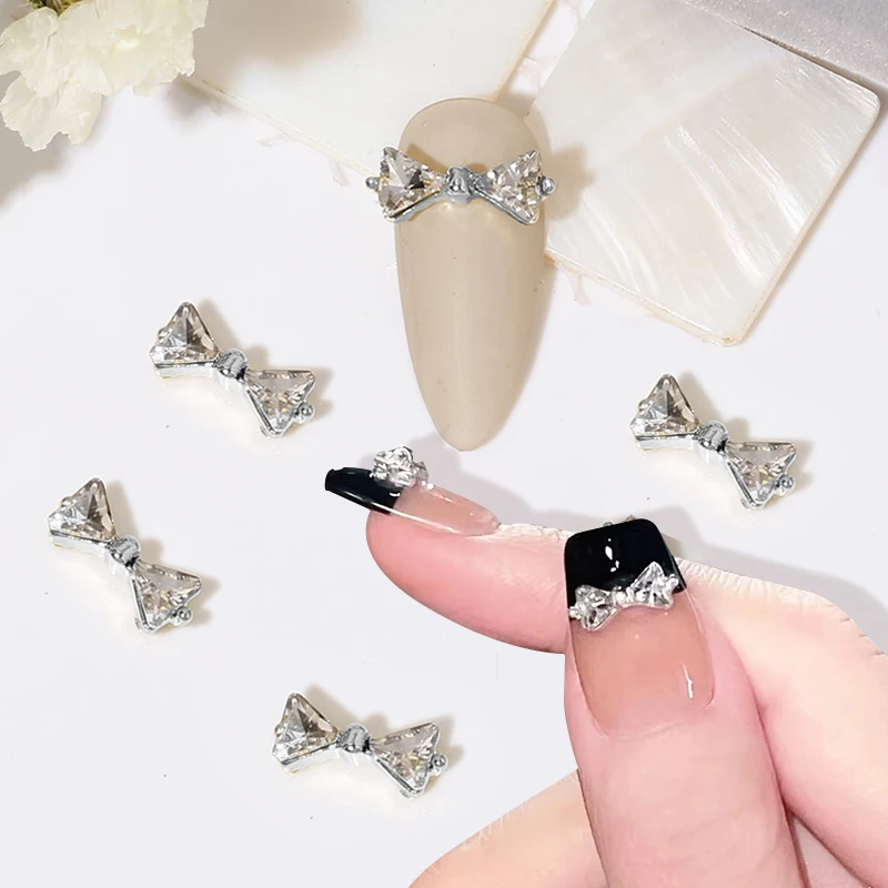 1Pcs Bowknot Alloy Nail Art Charm 3D Gold Silver Metal French Manicure Nail Accessories