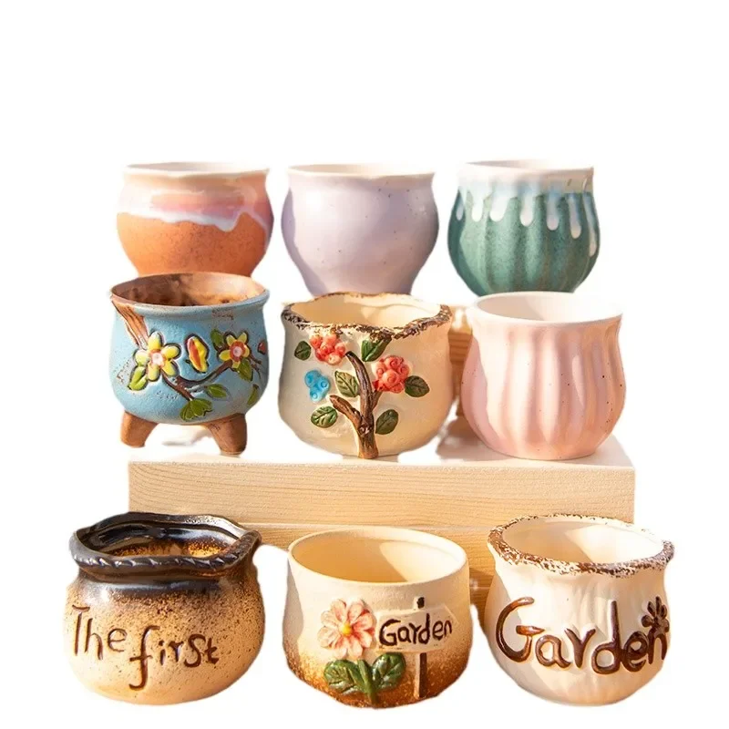 Flower Pots Succulent Plants Flowers Horticulture Minimalist Indoor Office Balconies Small Ceramic Tabletops With Drainage Holes