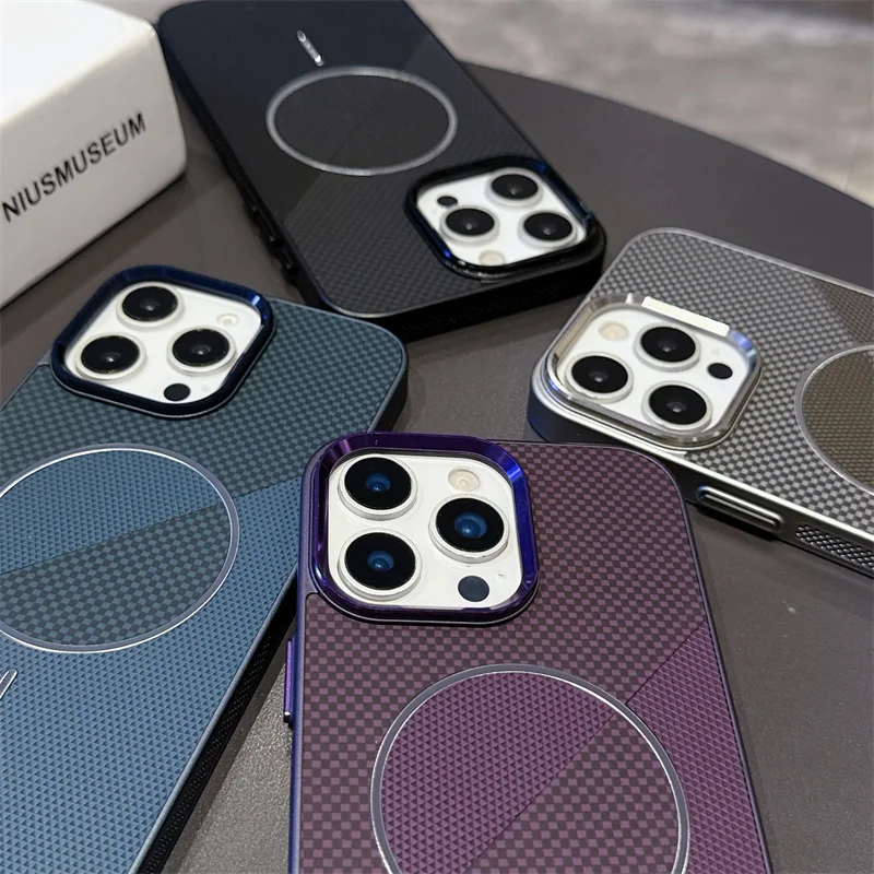 Fashion Fiber Texture PU Leather Magsafe Phone Case For iPhone 17 Pro Max 13 14 15 16 Pro Max Wireless Charging Shockproof Cover